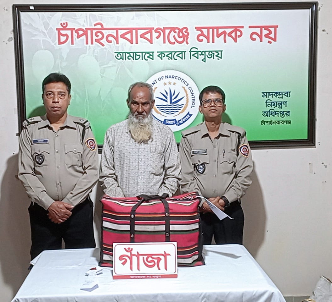 চাঁপাইনবাবগঞ্জে ডিএনসি’র অভিযানে ৬ কেজি গাঁজাসহ আটক ১
